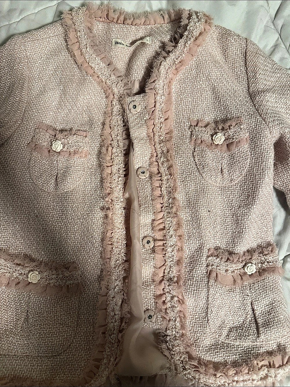 Mio Boutique Textured Trim Jacket in Pink Like New